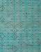 Machine Washable Abstract Medium Turquoise Green Rug, wshabs4466