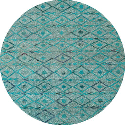 Round Machine Washable Abstract Medium Turquoise Green Rug, wshabs4466