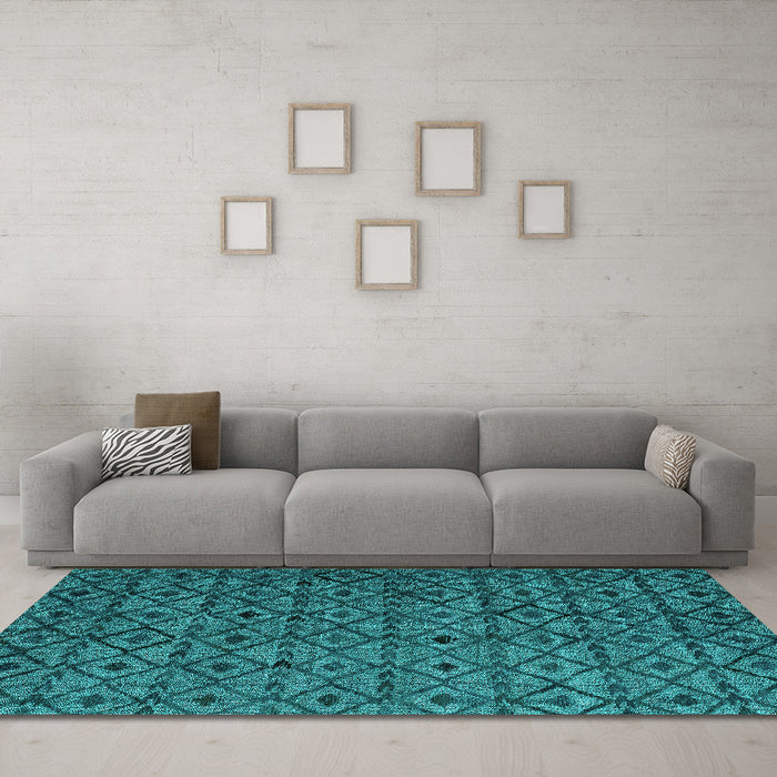 Machine Washable Abstract Turquoise Modern Area Rugs in a Living Room,, wshabs4467turq