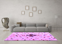 Machine Washable Abstract Purple Modern Area Rugs in a Living Room, wshabs4468pur