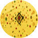 Round Abstract Yellow Modern Rug, abs4468yw