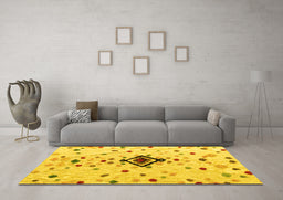 Machine Washable Abstract Yellow Modern Rug in a Living Room, wshabs4468yw