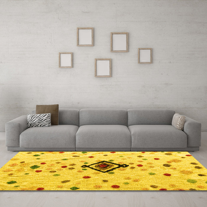 Machine Washable Abstract Yellow Modern Rug in a Living Room, wshabs4468yw