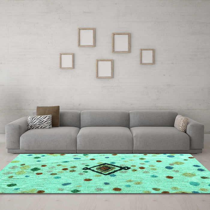 Machine Washable Abstract Turquoise Modern Area Rugs in a Living Room,, wshabs4468turq