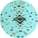 Round Machine Washable Abstract Light Blue Modern Rug, wshabs4468lblu