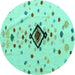 Round Machine Washable Abstract Turquoise Modern Area Rugs, wshabs4468turq