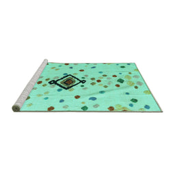 Sideview of Machine Washable Abstract Turquoise Modern Area Rugs, wshabs4468turq