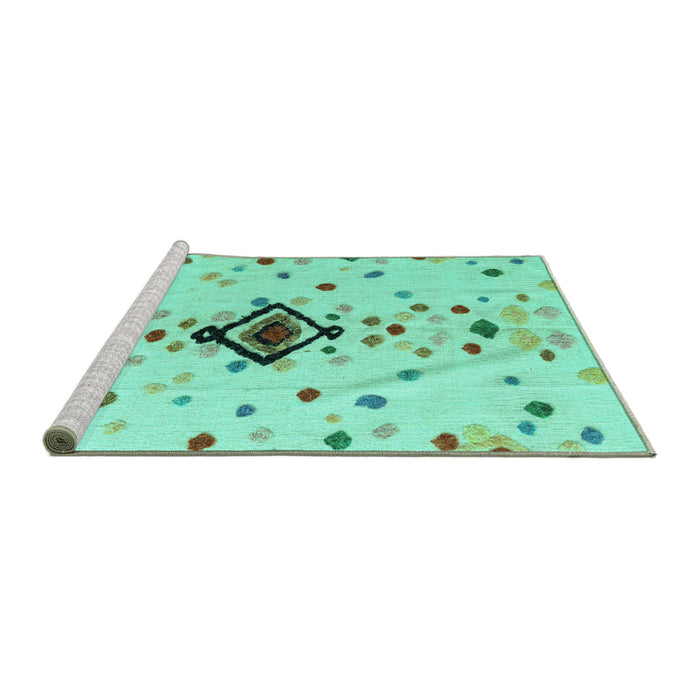 Sideview of Machine Washable Abstract Turquoise Modern Area Rugs, wshabs4468turq