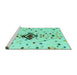 Sideview of Machine Washable Abstract Turquoise Modern Area Rugs, wshabs4468turq