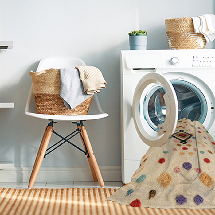 Machine Washable Abstract Khaki Gold Rug in a Washing Machine, wshabs4468