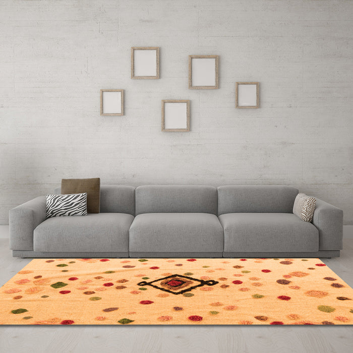 Machine Washable Abstract Orange Modern Area Rugs in a Living Room, wshabs4468org