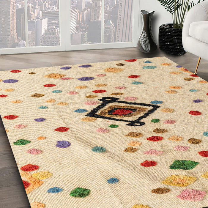 Abstract Khaki Gold Modern Rug in Family Room, abs4468