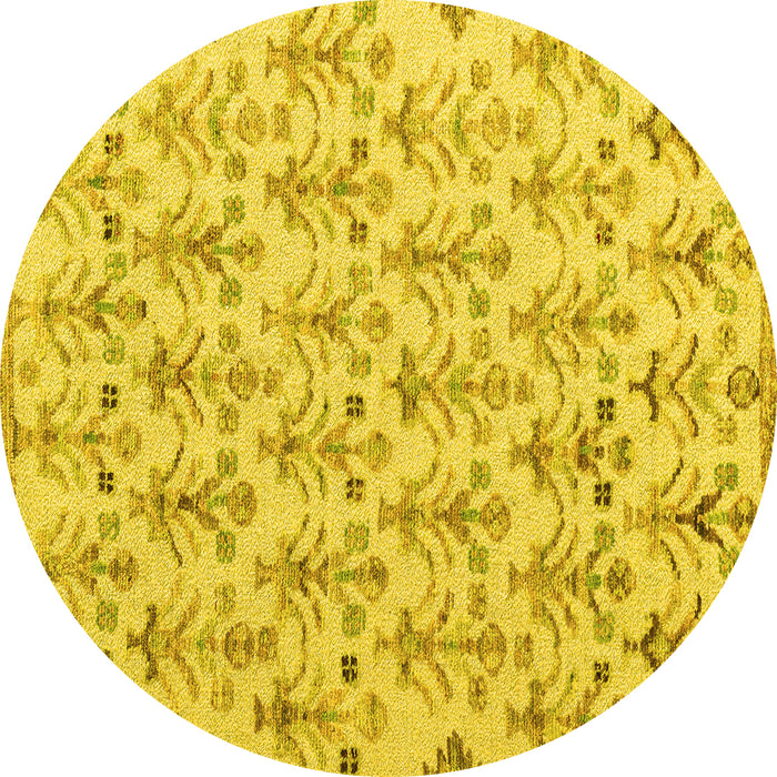 Round Machine Washable Abstract Yellow Modern Rug, wshabs4469yw
