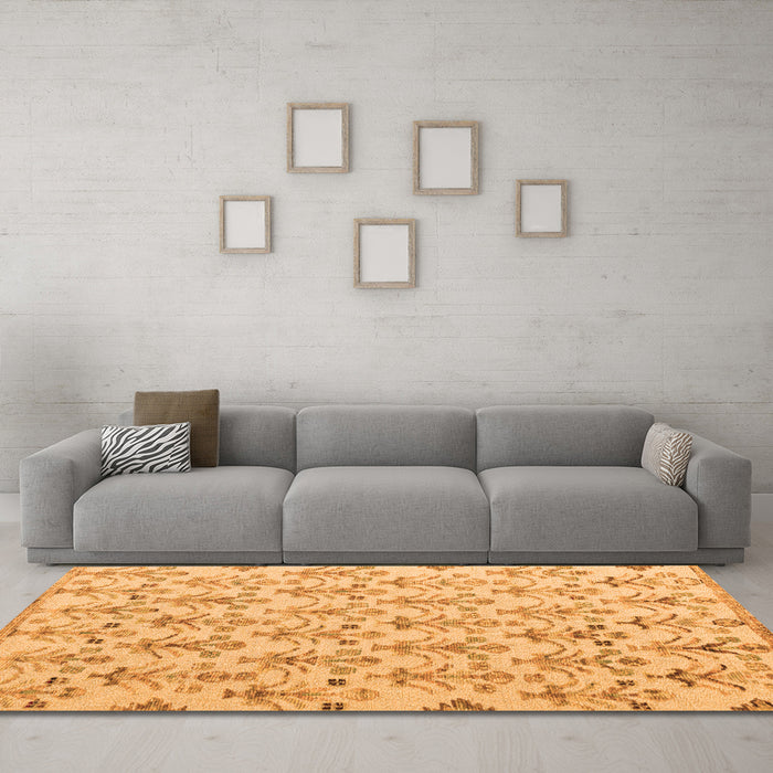Machine Washable Abstract Orange Modern Area Rugs in a Living Room, wshabs4469org