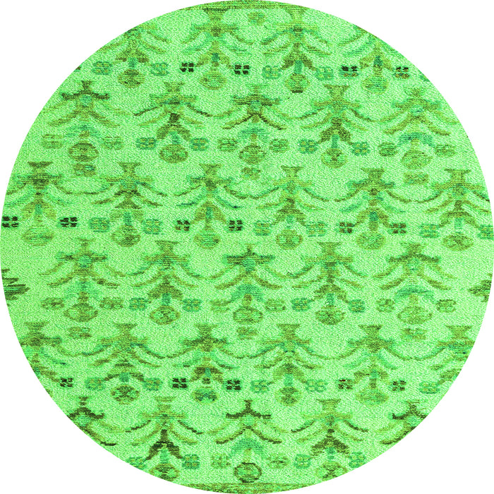 Round Machine Washable Abstract Green Modern Area Rugs, wshabs4469grn