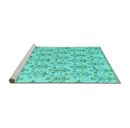Sideview of Machine Washable Abstract Turquoise Modern Area Rugs, wshabs4469turq