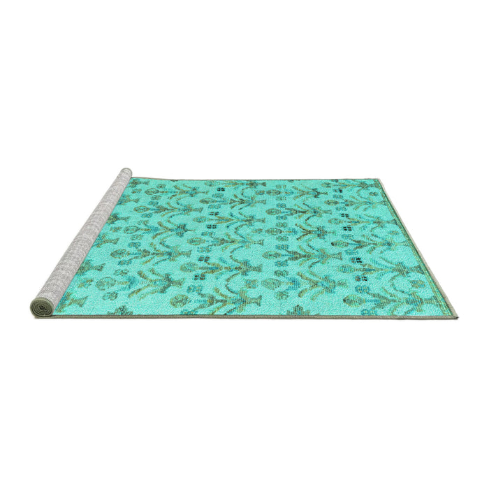 Sideview of Machine Washable Abstract Turquoise Modern Area Rugs, wshabs4469turq