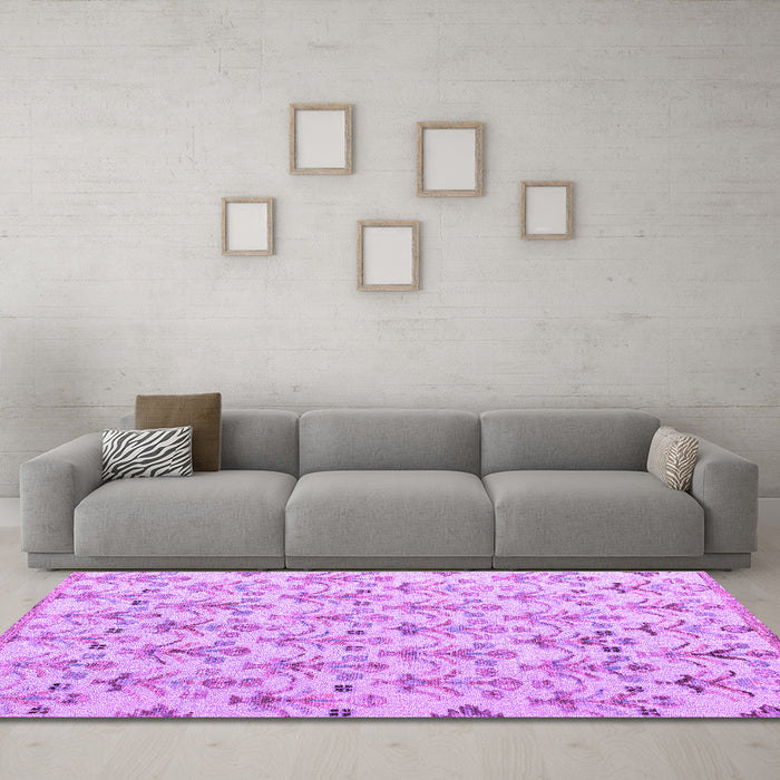 Machine Washable Abstract Purple Modern Area Rugs in a Living Room, wshabs4469pur