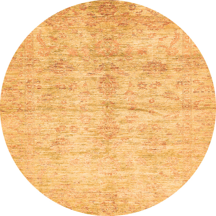 Round Machine Washable Oriental Orange Traditional Area Rugs, wshabs446org