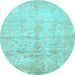 Round Oriental Light Blue Traditional Rug, abs446lblu