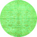 Round Machine Washable Oriental Green Traditional Area Rugs, wshabs446grn