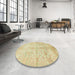 Round Machine Washable Abstract Metallic Gold Rug in a Office, wshabs446