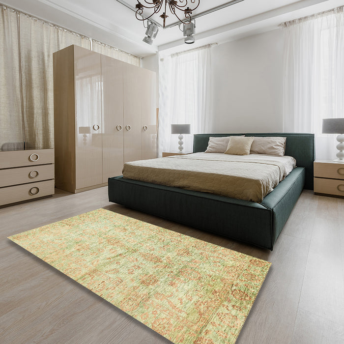 Machine Washable Abstract Metallic Gold Rug in a Bedroom, wshabs446