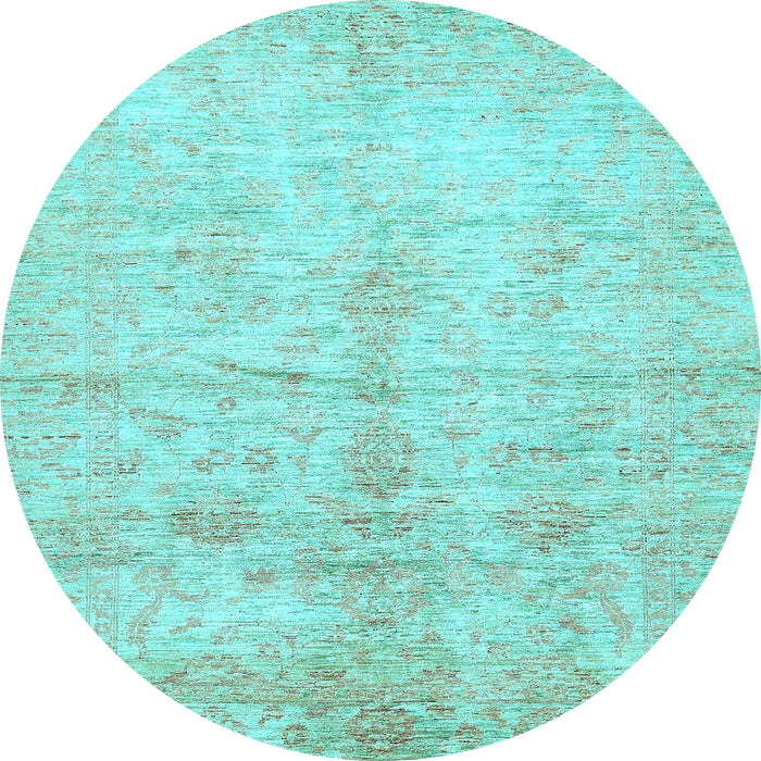 Round Machine Washable Oriental Light Blue Traditional Rug, wshabs446lblu