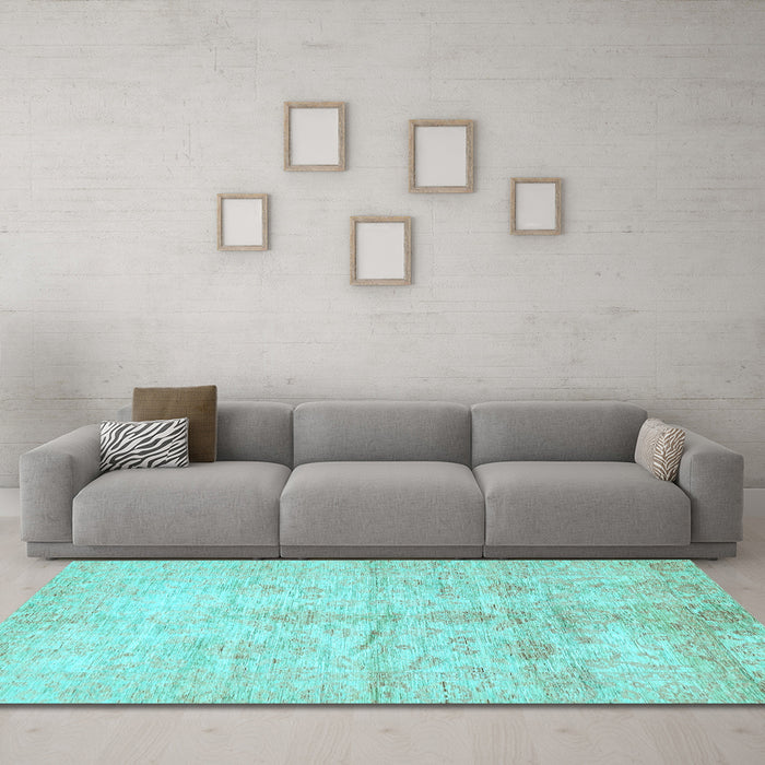 Machine Washable Oriental Light Blue Traditional Rug in a Living Room, wshabs446lblu