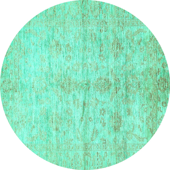 Round Machine Washable Oriental Turquoise Traditional Area Rugs, wshabs446turq