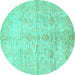 Round Machine Washable Oriental Turquoise Traditional Area Rugs, wshabs446turq