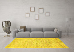 Machine Washable Oriental Yellow Traditional Rug in a Living Room, wshabs446yw