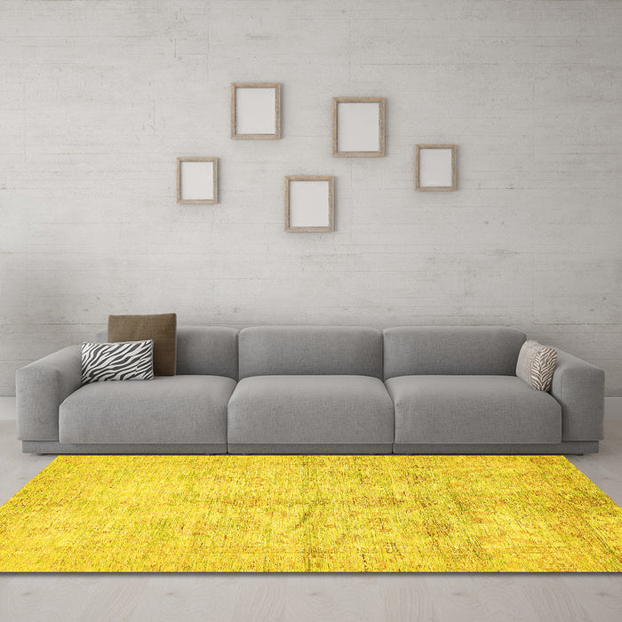 Machine Washable Oriental Yellow Traditional Rug in a Living Room, wshabs446yw