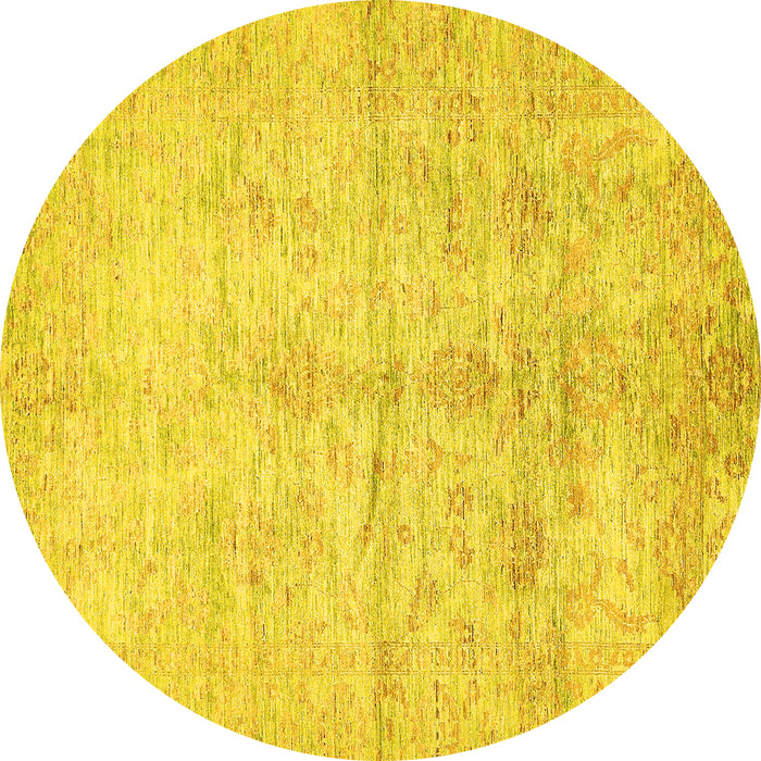 Round Oriental Yellow Traditional Rug, abs446yw