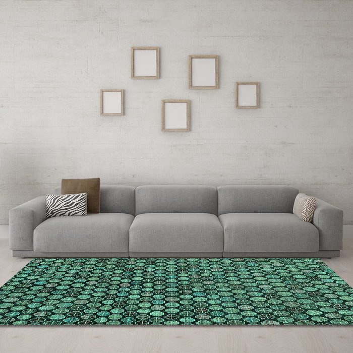 Machine Washable Abstract Turquoise Modern Area Rugs in a Living Room,, wshabs4470turq