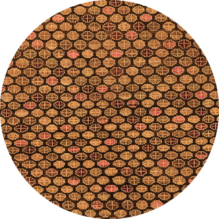 Round Machine Washable Abstract Orange Modern Area Rugs, wshabs4470org