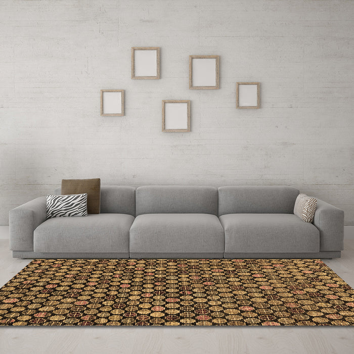 Machine Washable Abstract Brown Modern Rug in a Living Room,, wshabs4470brn