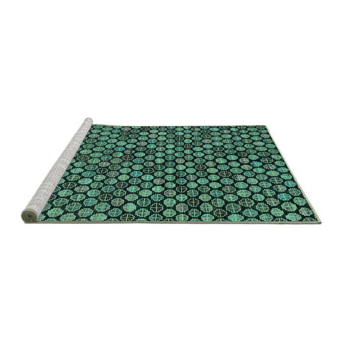 Sideview of Machine Washable Abstract Turquoise Modern Area Rugs, wshabs4470turq