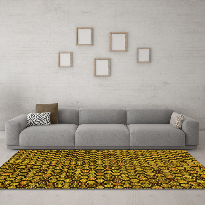 Machine Washable Abstract Yellow Modern Rug in a Living Room, wshabs4470yw