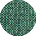 Round Machine Washable Abstract Turquoise Modern Area Rugs, wshabs4470turq