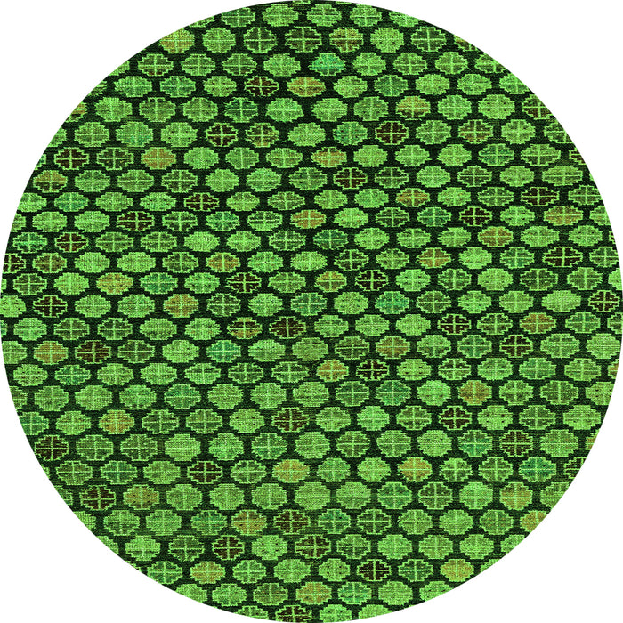 Round Machine Washable Abstract Green Modern Area Rugs, wshabs4470grn