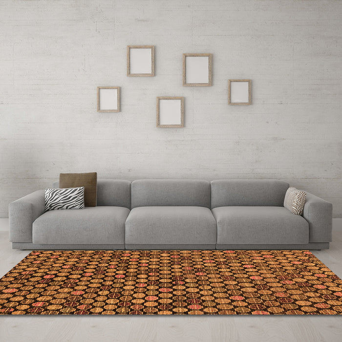 Machine Washable Abstract Orange Modern Area Rugs in a Living Room, wshabs4470org