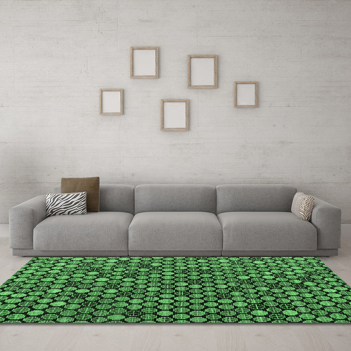 Machine Washable Abstract Emerald Green Modern Area Rugs in a Living Room,, wshabs4471emgrn