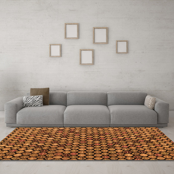 Machine Washable Abstract Orange Modern Area Rugs in a Living Room, wshabs4471org