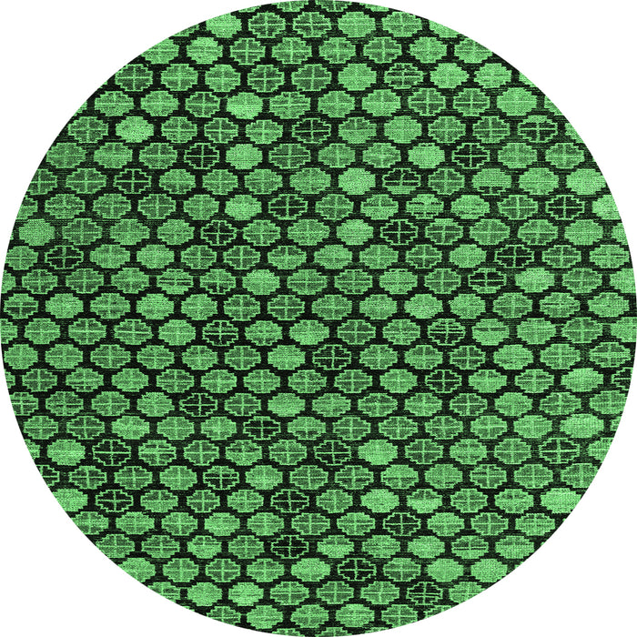 Round Machine Washable Abstract Emerald Green Modern Area Rugs, wshabs4471emgrn