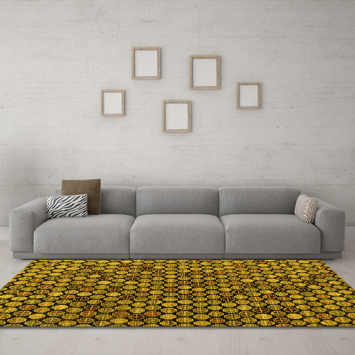 Machine Washable Abstract Yellow Modern Rug in a Living Room, wshabs4471yw