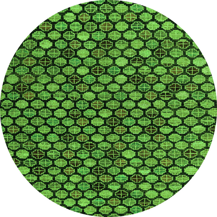 Round Machine Washable Abstract Green Modern Area Rugs, wshabs4471grn