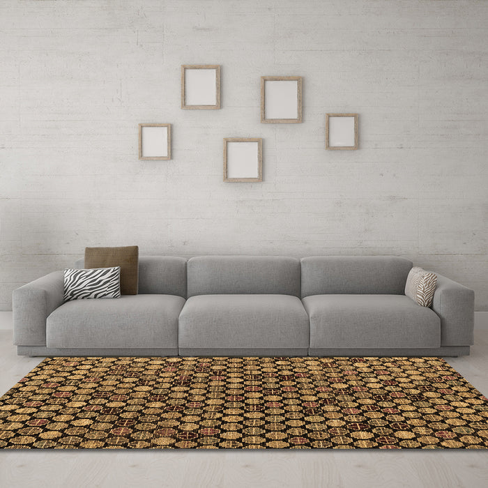 Machine Washable Abstract Brown Modern Rug in a Living Room,, wshabs4471brn