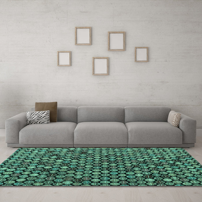 Machine Washable Abstract Turquoise Modern Area Rugs in a Living Room,, wshabs4471turq