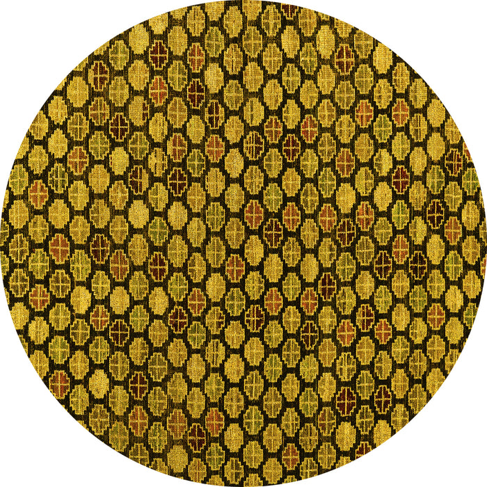 Round Machine Washable Abstract Yellow Modern Rug, wshabs4471yw